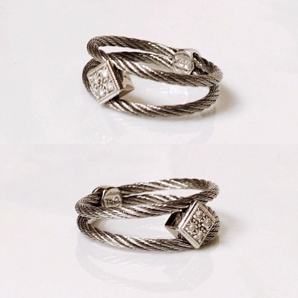 Charriol 18k White Gold Steel Cable Diamond Ring - Picture 3 of 8